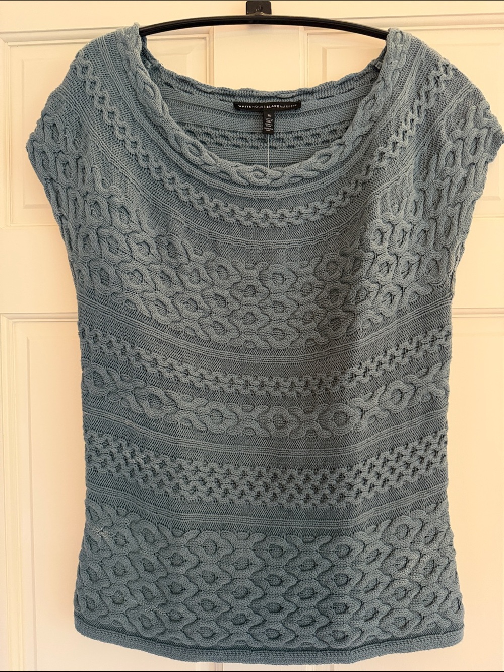 White House Black Market Cadet Blue Cable Knit Short-Sleeve Sweater Top M
